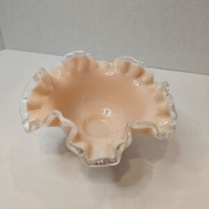Fenton Vintage Ruffled Glass Bowl in Soft Pink